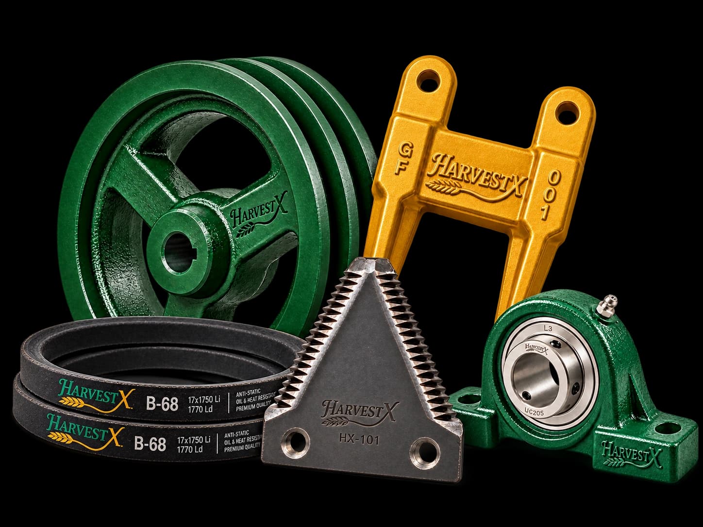 HarvestX pulley, Guard Finger, blade, V-belts and bearing